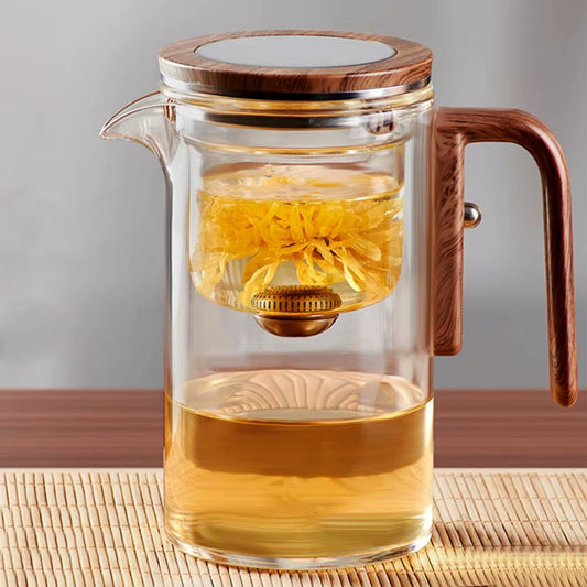 Water Separation  Glass Teapot – Wooden Handle, Infuser, Drip-Free Spout & Anti-Scald Design | Witchcraft Tea Kettle 