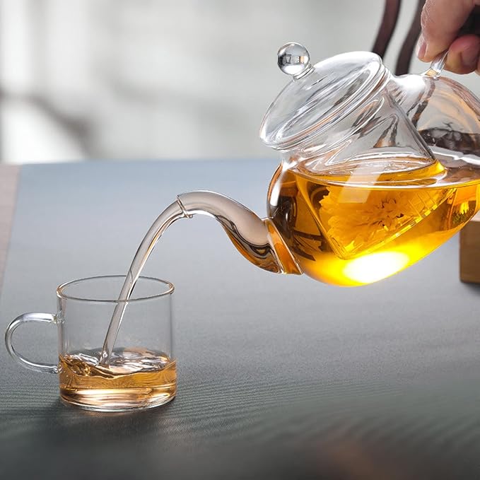 Crystal Bloom Glass Teapot – Stovetop & Microwave Safe with Removable Infuser (32 Oz)