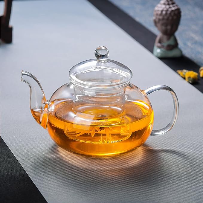 Crystal Bloom Glass Teapot – Stovetop & Microwave Safe with Removable Infuser (32 Oz)